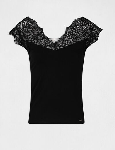Short-sleeved t-shirt with lace black women