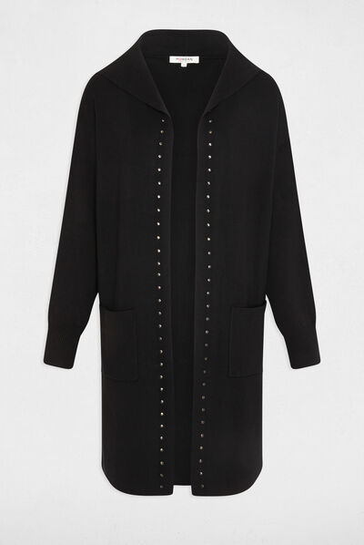 Long cardigan with hood and studs black ladies'