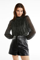 Long-sleeved t-shirt metallised threads black women