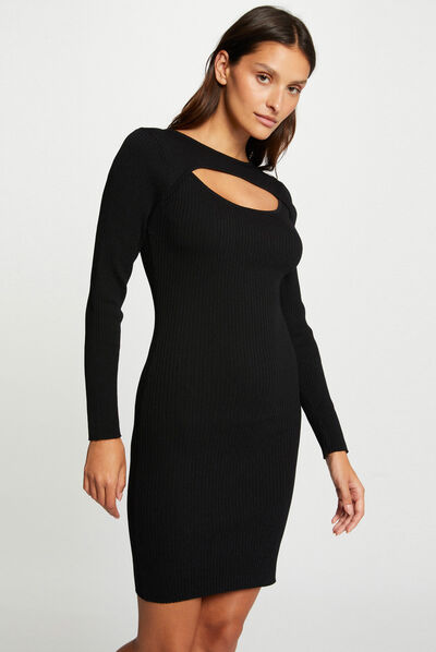 Fitted jumper dress with opening black ladies'