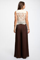 Wide-leg high-waisted trousers dark brown women