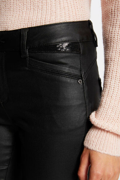 Skinny trousers with wet effect black ladies'