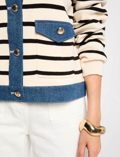 Striped cardigan lapel collar ivory women