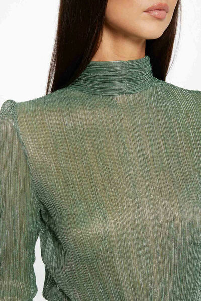 Metallised long-sleeved t-shirt green ladies'