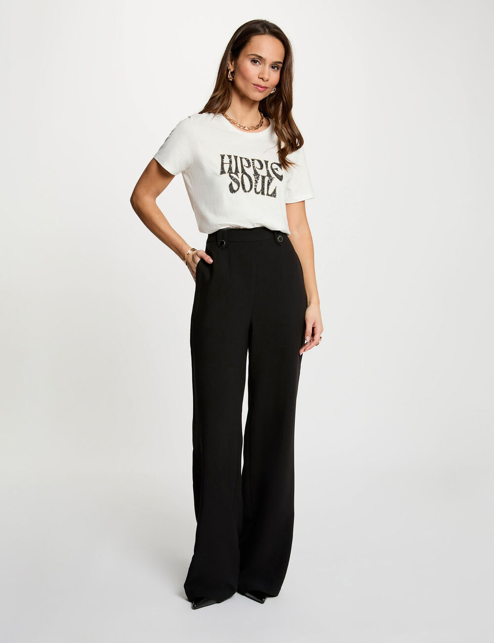 High-waisted wide-leg trousers black women