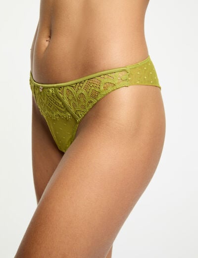 Low-rise lace thong green women
