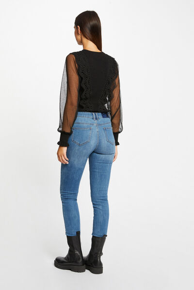 Long-sleeved jumper with dobby spot black ladies'