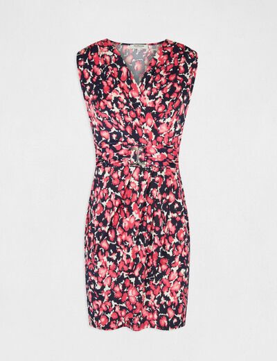 Draped fitted dress abstract print pink ladies'