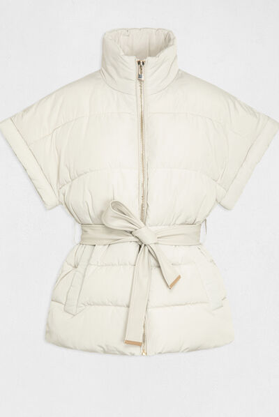 Straight padded jacket with belt ivory ladies'