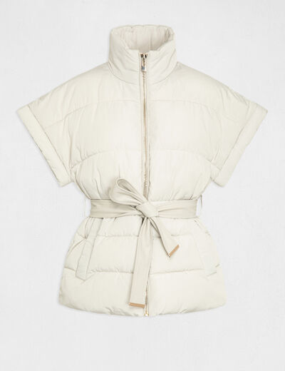 Straight padded jacket with belt ivory ladies'