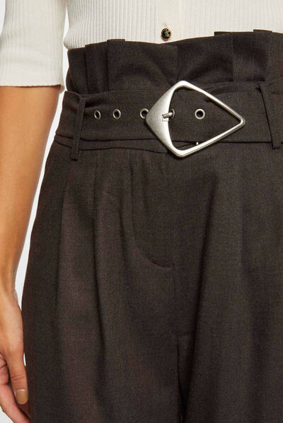 Paperbag belted trousers chestnut brown ladies'
