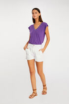 Short-sleeved t-shirt with V-neck dark purple women