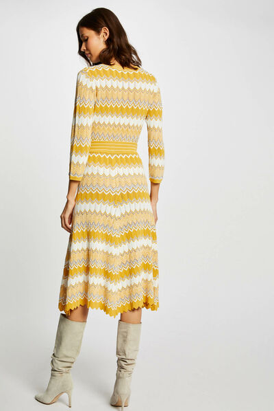 Knitted midi straight skirt with stripes yellow ladies'