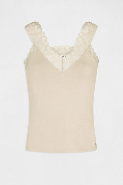 Vest top wide straps with lace putty ladies'
