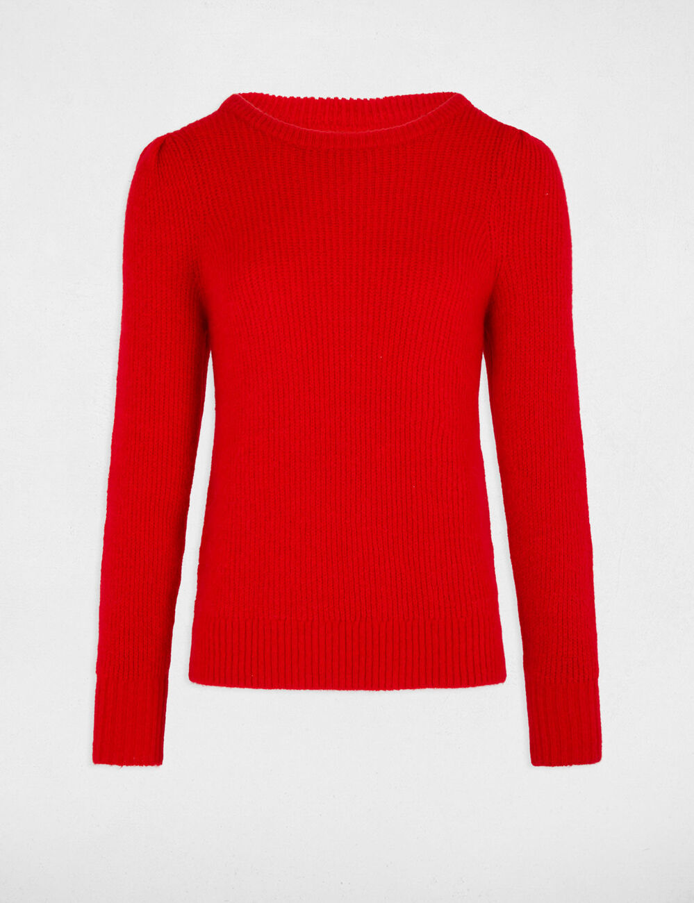 Pull col rond manches longues rouge femme