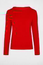 Pull col rond manches longues rouge femme