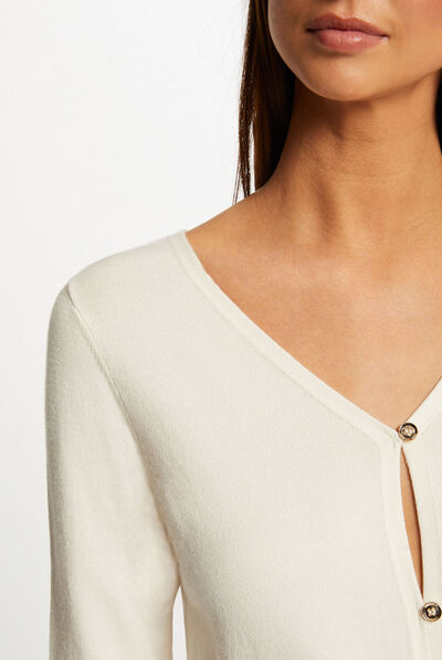 Buttoned long-sleeved cardigan medium ecru ladies'