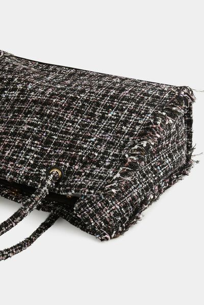 Rectangular shopper bag with fringes black ladies'