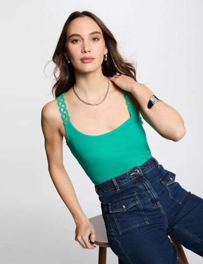Sleeveless vest top emerald green women