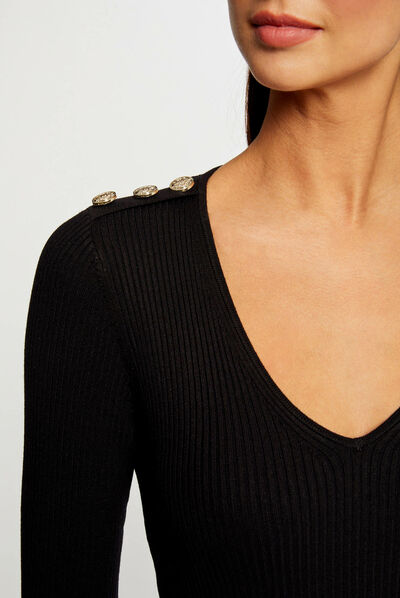 Long-sleeved jumper with buttons black ladies'