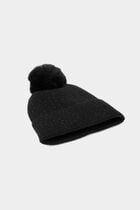 Beanie with rhinestones and pom-pom black women