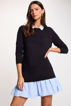 Knitted dress with folded collar navy blue women