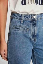 Wide leg jeans heavy stone wash denim women