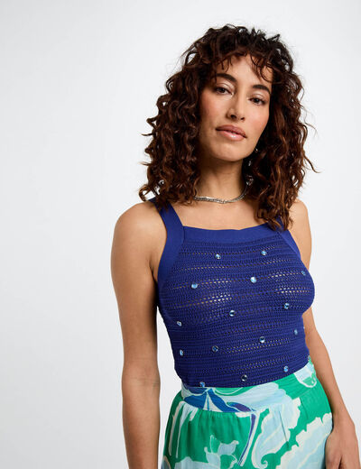 Knitted top wide straps electric blue women