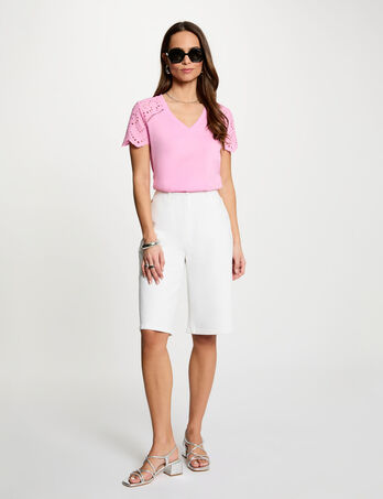 High-waisted wide shorts white women