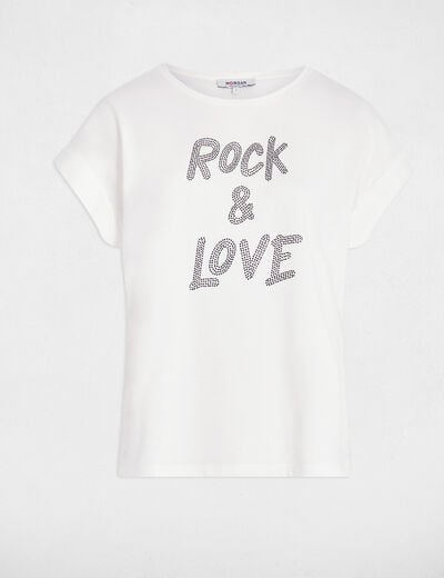 Cropped t-shirt with rhinestones white women