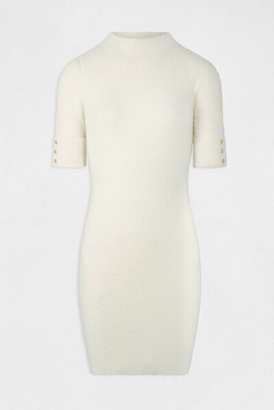 Fitted jumper dress with short sleeves ivory ladies'