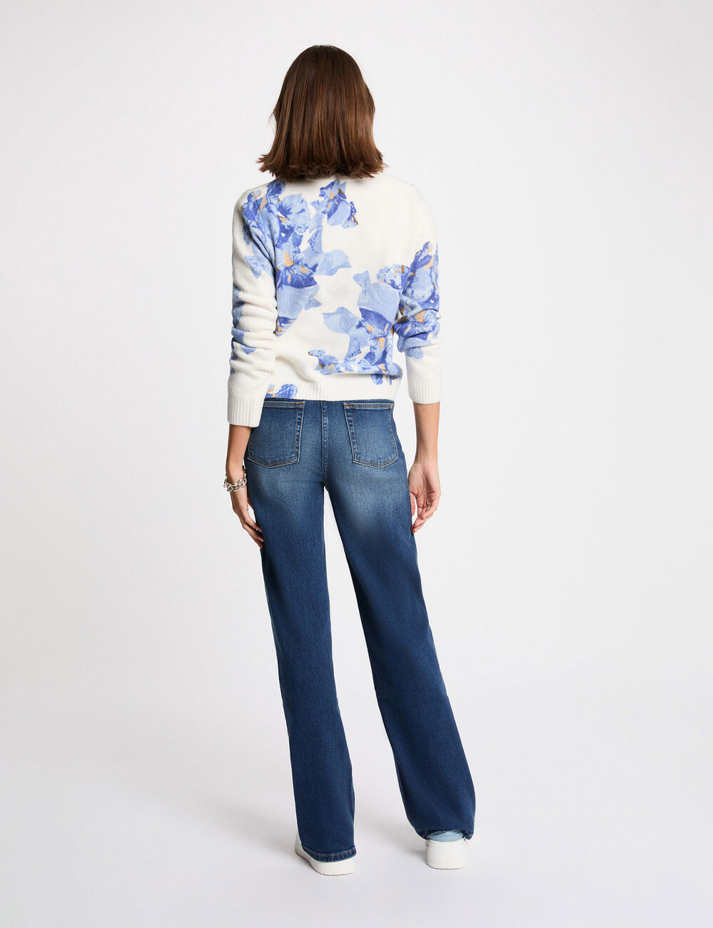 Floral print sweater sky blue women