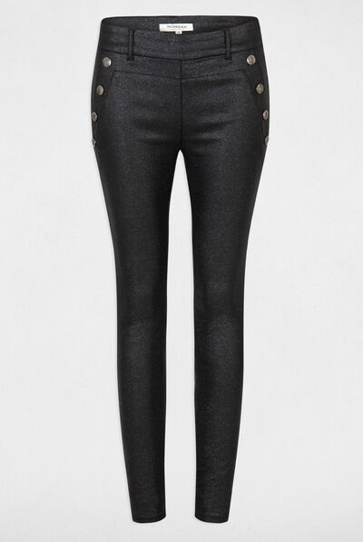 Skinny trousers wet effect and spangles black ladies'