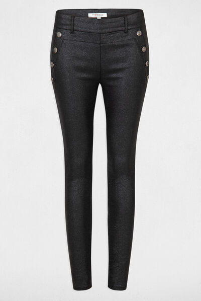 Skinny trousers wet effect and spangles black ladies'