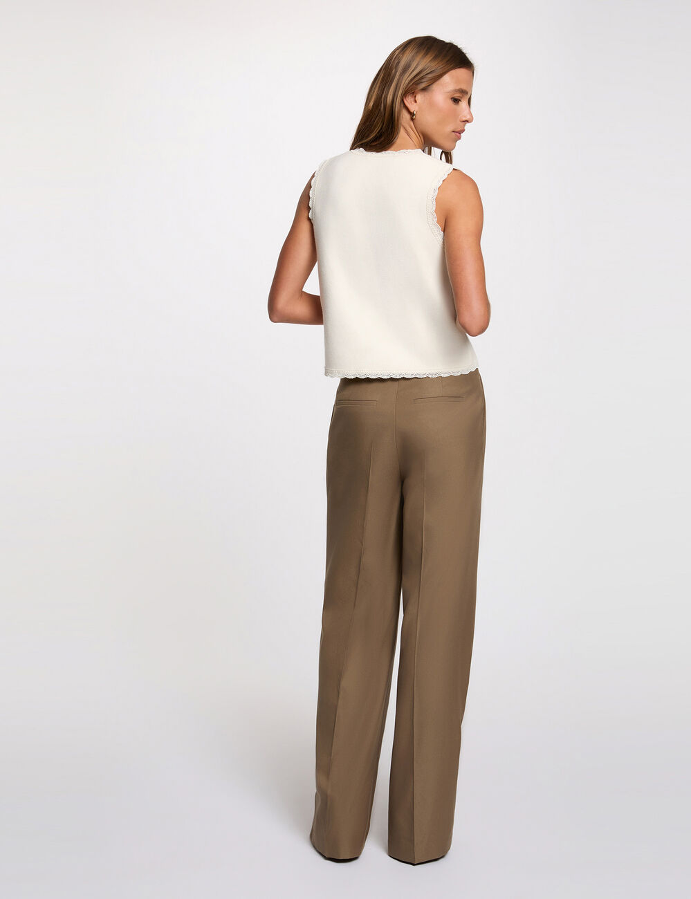 Fitted cardigan with round neck ivory women