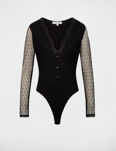 Lace bodysuit with v-neck black women