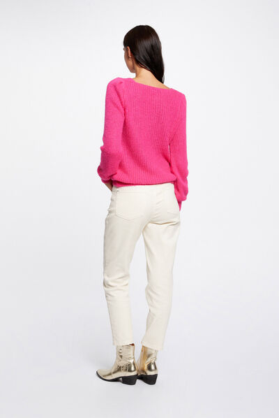 Long-sleeved jumper with V-neck medium pink ladies'