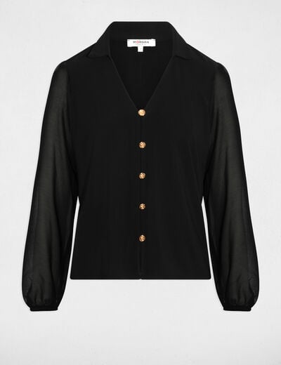 Buttoned voile t-shirt black women