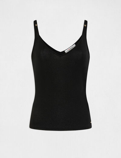 Vest top V-neck and metallised threads black ladies'