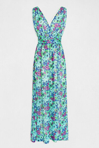 Maxi straight dress with floral print multico ladies'