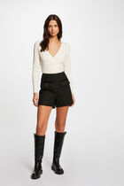 Long-sleeved jumper wrap-over neckline ivory women