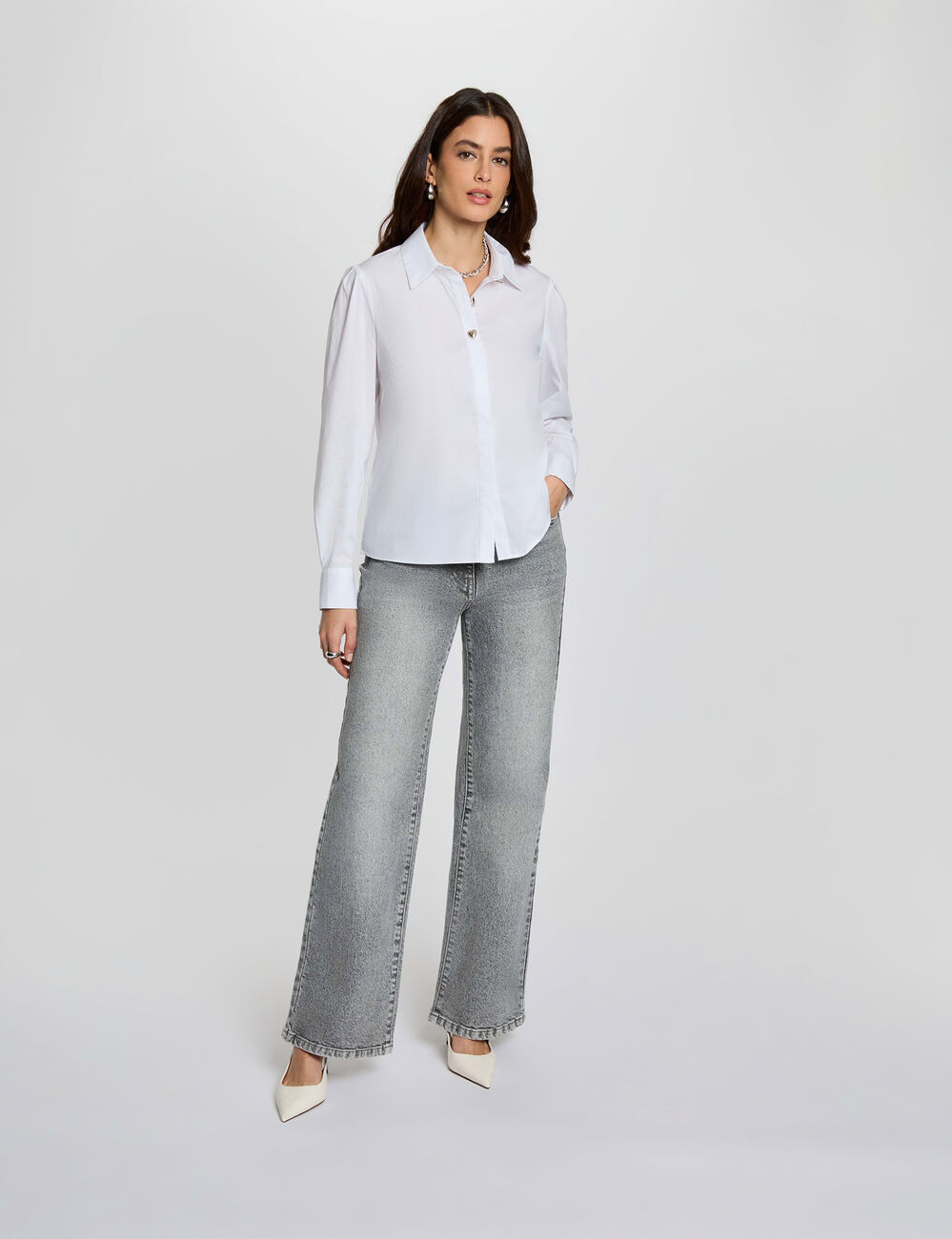 Straight shirt with notched collar white women