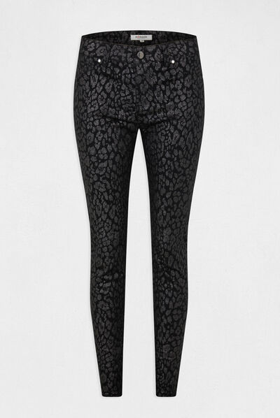 Skinny trousers wet effect leopard print black ladies'