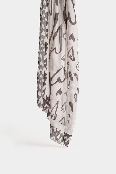 Scarf with heart shaped print beige ladies'