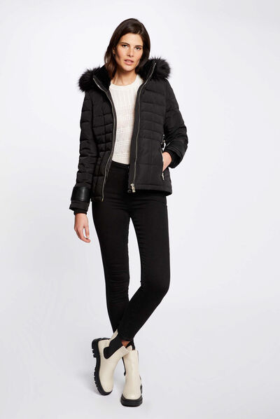 Straight padded jacket with hood black ladies'
