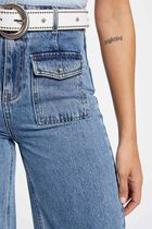 High-waisted wide leg jeans heavy stone wash denim women