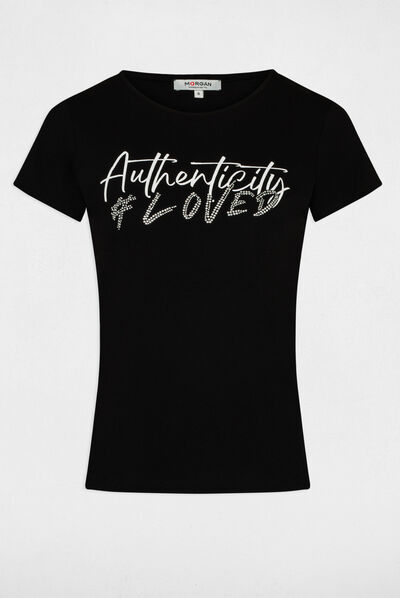 Short-sleeved t-shirt with message black ladies'