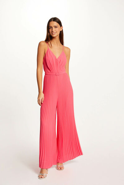 Wide leg pleated jumpsuit with open back pink ladies'