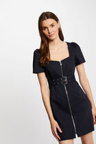 Zipped fitted short dress navy women