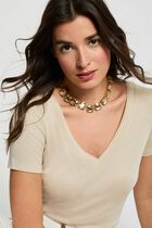 Fitted v-neck t-shirt ivory women